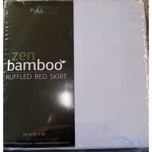 Zen Bamboo Full White Ruffled Bed Skirt 54x75x15 NIP